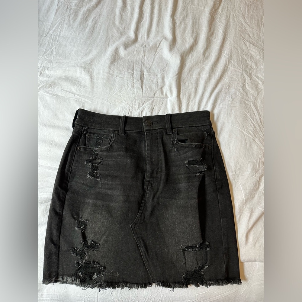 Black distressed Jean Mini Skirt